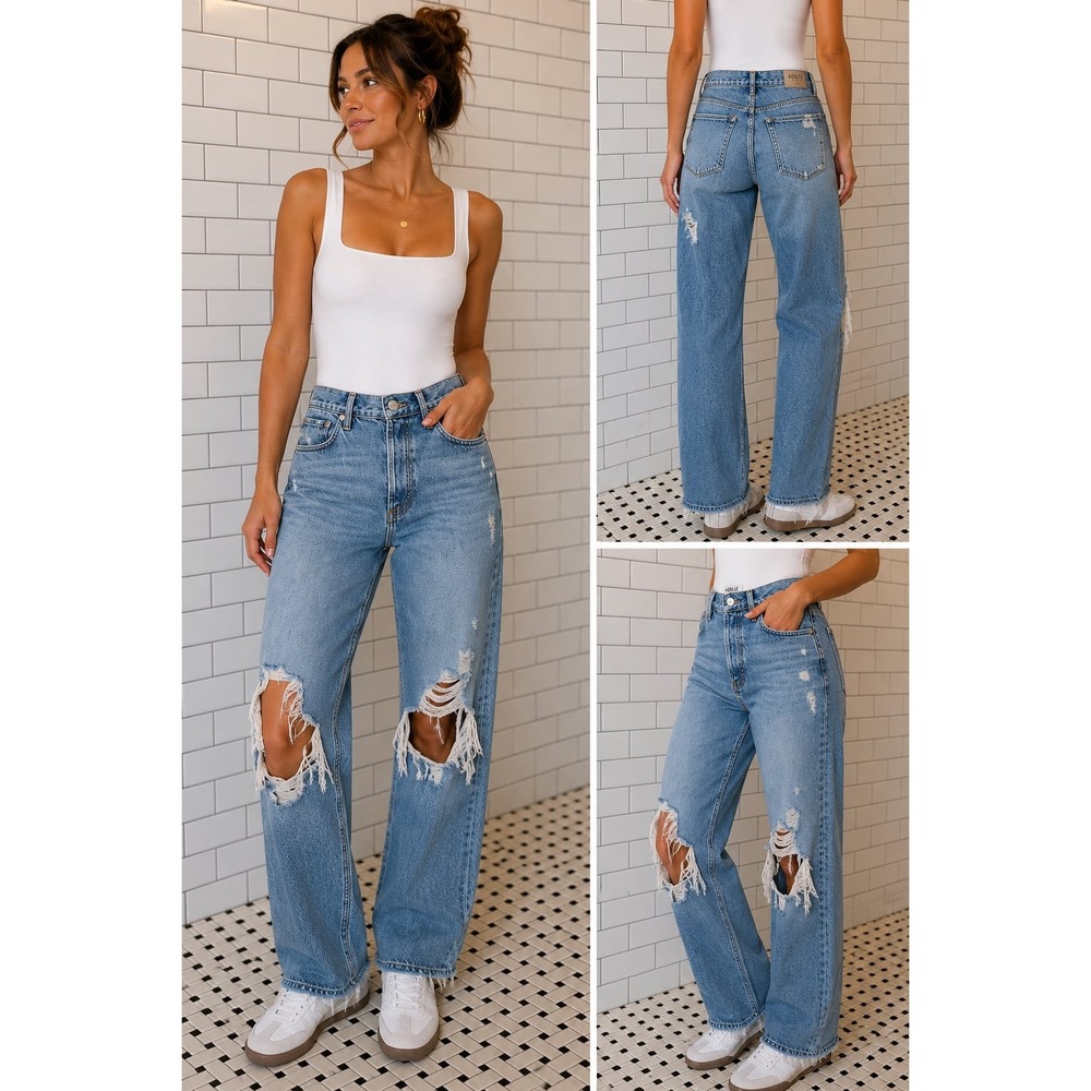 AGOLDE 90s Mid Rise Loose Fit Jeans 26 Fall Out Distressed A069C-811 $198 X